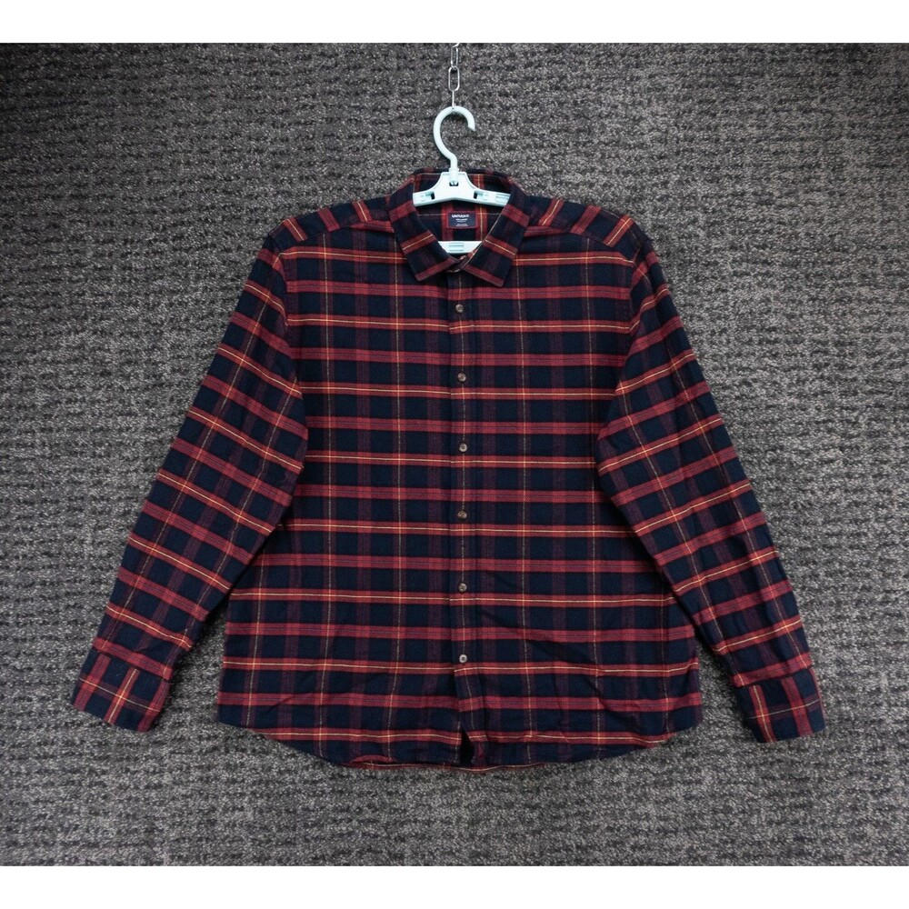 Untuckit Shirt Mens 2XL Blue Red Plaid Perkins Flannel Long Sleeve Casual Preppy